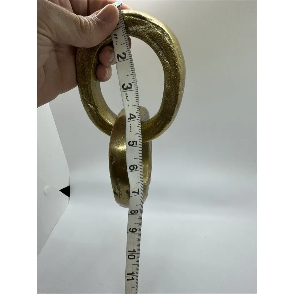 Modern Gold Textured Interlocking Ring Sculpture - Abstract Chain Link